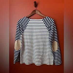 Vineyard Vines Navy and White Striped Sweater with Elbow Patches